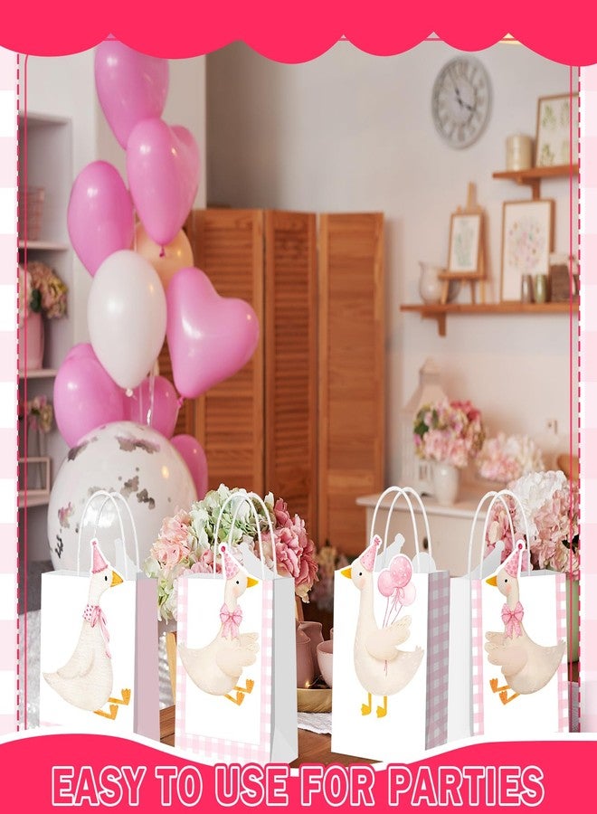Kolldenn 24 Pcs One Silly Goose Party Favors Cute Treat Bags Gift Gingham Gift Goodies Bags Silly Goose Party Decoration Coquette Bow with Handles for Birthday Baby Shower Supplies(Pink,Classic) - Image 3